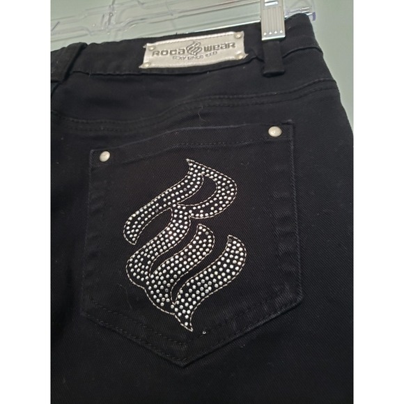 VTG Rocawear Jeans Juniors 3 Blk Pearl Studded Low Rise McBling Y2K Logo Bootcut - Picture 5 of 14
